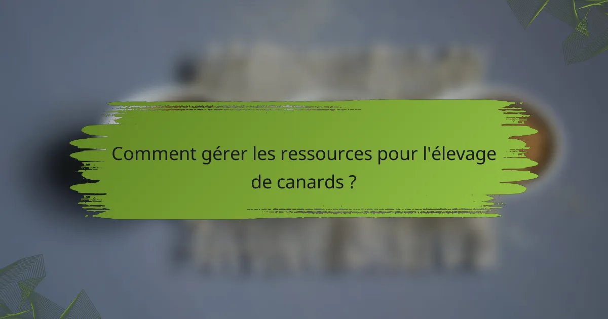 Comment gérer les ressources pour l'élevage de canards ?