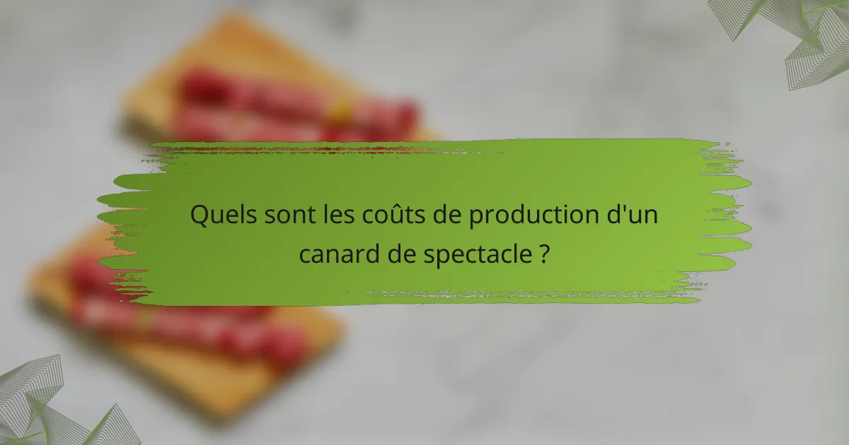 Quels sont les coûts de production d'un canard de spectacle ?