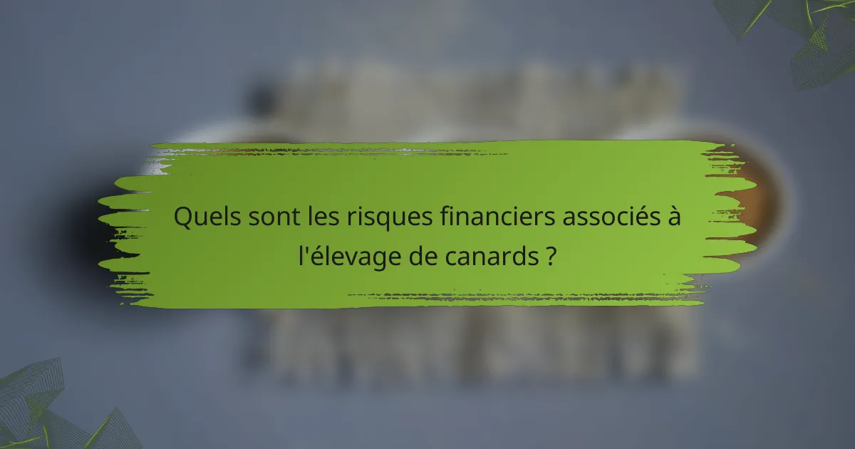 Quels sont les risques financiers associés à l'élevage de canards ?
